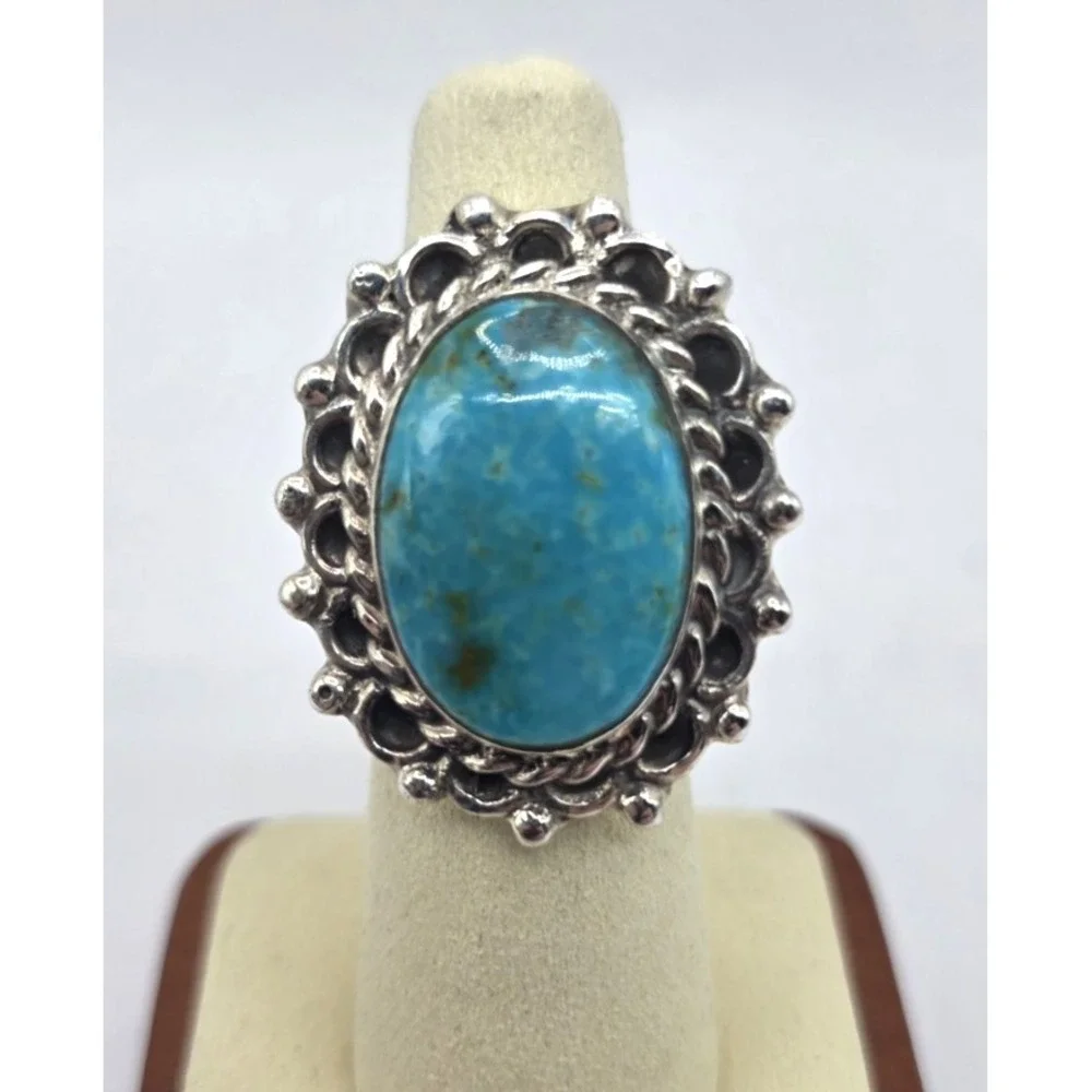 Large Sonoran Gold Turquoise Ring Size 6.5 Navajo Sterling‎ Silver Signed SM NWT